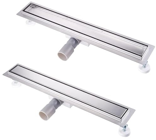 Duschrinne 40 cm Sehr Flach Befliesbar Edelstahl Bodenablauf Siphon mit Geruchsstop Größen 30cm -100 cm Ablaufrinne für Badezimmer Duschablauf Komplettset