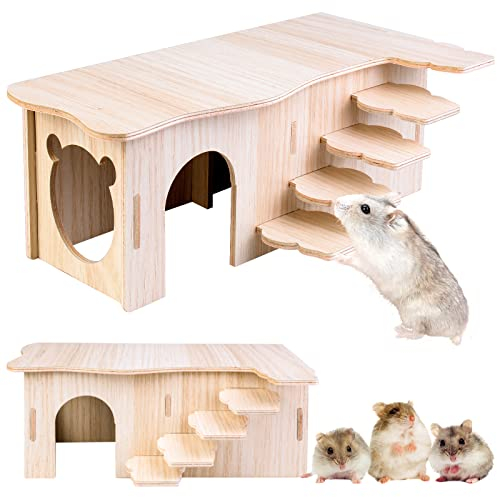Vegane Hamsterhaus mit Stufen - Eckhaus aus Holz für Zwerghamster, Rennmäuse und Degus (27 x 15 x 10,5 cm)