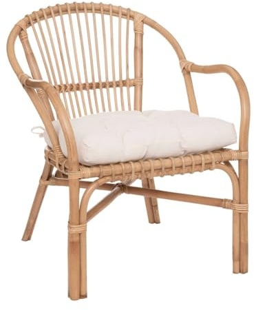 Atmosphera - Sillón Neta de ratán Natural y algodón - Blanco - 60 x 68 x 77 cm - Asiento cómodo - para salón, Dormitorio, Invernadero