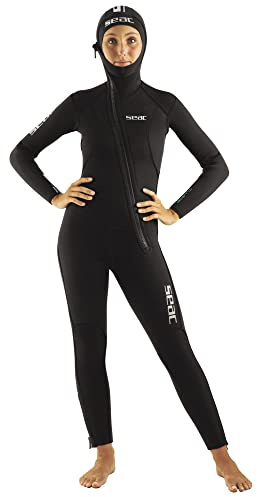 SEAC Club Lady Traje de Neopreno de 5 mm con Capucha integrada, Protectores Powertex en Hombros, Rodilleras y Zona Lumbar, Women's, Negro, M