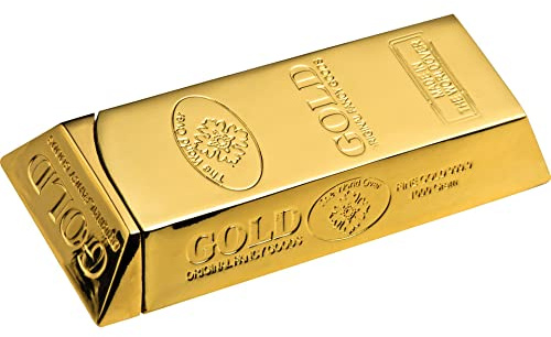 Gasbetriebenes Automatik Feuerzeug Geschenkidee Tischfeuerzeug im Goldbarren Look Gadget im Geschenketui