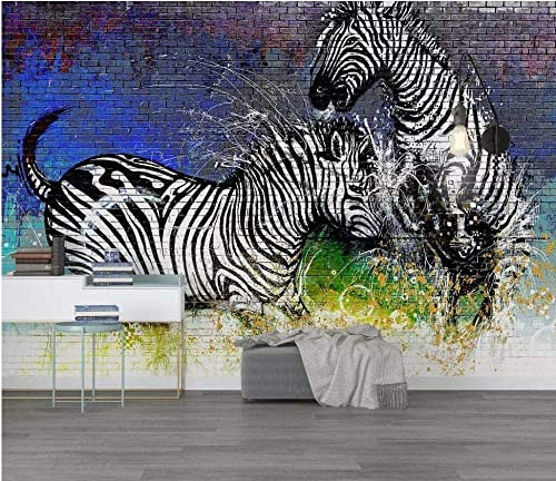 Carta Da Parati 3D Per Ristorante E Caffè Semplice Muro Di Mattoni Zebra Cool Acquerello Carta Da Parati Per Camera Dei Bambini Carta Da Parati 3D Peel And Stick Adesivo Da Parete Aut 200(L)x150(H) cm