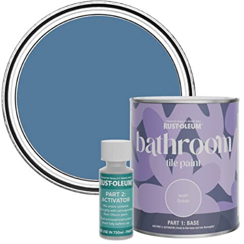 Rust-Oleum Peinture Bleue Résistante à l'eau pour Carrelage de Salle de Bain, Finition Mate - Soie Bleue 750ml