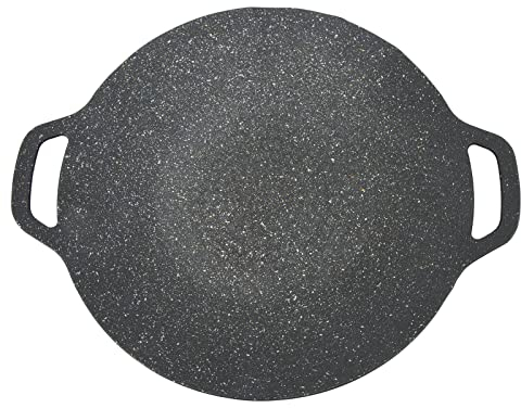 TOPINCN Griglia coreana rotonda, struttura increspata, rivestimento a 6 strati, in alluminio pressofuso massiccio per barbecue (34 cm)