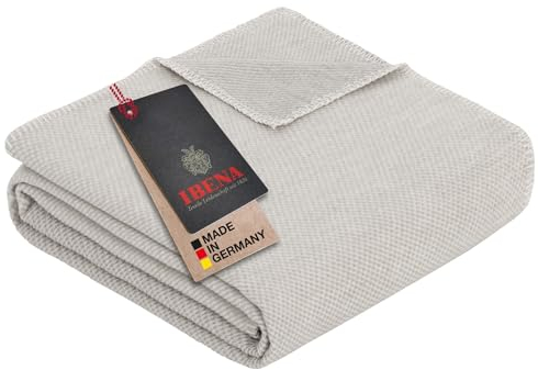 Ibena Charlotte Bio Strickdecke 140x200 cm - 100% Baumwolle, Made in Germany, Baumwolldecke mit Struktur hellgrau