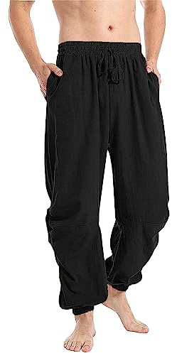 YAOBAOLE Mens Hippy Trousers with Pocket Mens Yoga Pants Slim Fit Viking Pants Black M