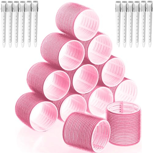 Lockenwickler locken Set 24 Stücke, Große Locken Curlers Ohne Hitze Selbsthaftend Haftwickler, Groß Hitzefreie Haarwickler Hair Rollers mit 12 Stücke Entenschnabelclips für lange mittlere kleine Haar