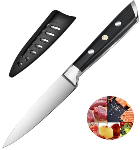 Astylway Gemüsemesser 9.5cm Obstmesser Allzweckmesser kleine Küchenmesser Schälmesser Handbuch geschärft 5Cr15Mov Edelstahl Obst Messer Full Tang mit 3 Nieten im ergonomischen Pakkawood Griff