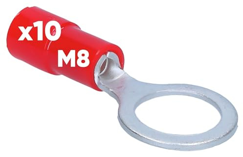 Kalitec 10x Ringkabelschuh M8 0,5-1mm² Rot - Teilisoliert Kupfer Kabelschuh | Hochwertiger Quetschverbinder für Kfz & Hifi - Sicherer Kabelverbinder mit PVC Kragen - Für Crimpzange und Presszange