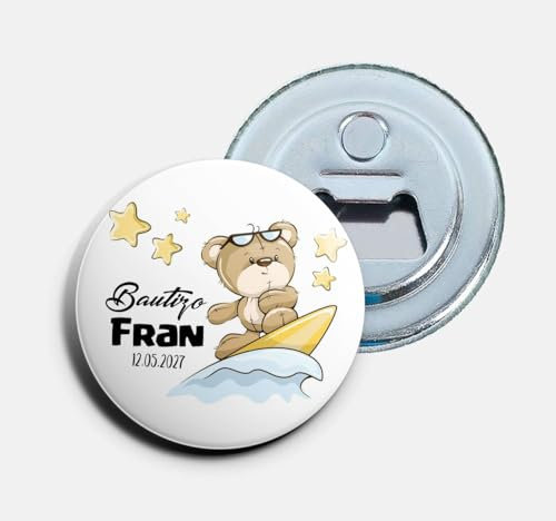 Chapas Abrebotellas con imán personalizadas para Bautizos | Bear Surf (150)