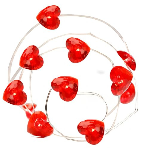 300cm LED Lichterkette mit 30 roten herzförmigen Glühbirnen, rote Liebe Lichterkette, wasserdichte batteriebetriebene Silberdraht LED, Valentinstag Lichterkette mit Fernbedienung Timer & 8 Dimmmodi