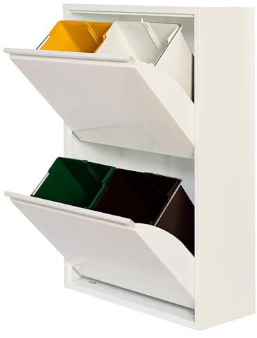 WELL HOME MOBILIARIO & DECORACIÓN Cubo de basura y reciclaje Metálico de 4 compartimentos, 4x17L (68L) Blanco mate