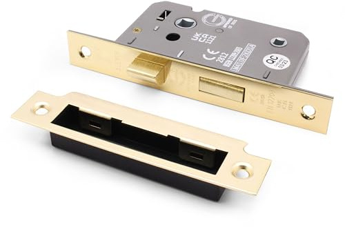EAI PVD Brass Bathroom Lock, 61mm Case x 44mm Backset | Suitable for Left and Right Closing Doors, Adjustable Keep Reduces Rattle, Dust Box and Fixings Included