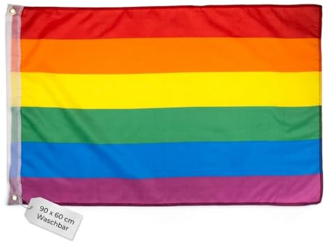 MIJOMA Regenbogen Pride Flagge für CSD und LGBTQ+ Unterstützung – Leuchtende Farben, 100% Polyester, Einfaches Befestigen, Robust, Waschbar (Rainbow - 90 x 60 cm)