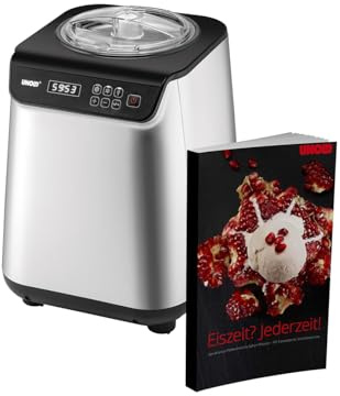 Unold 488259 Eismaschine Uno inkl. Eisbuch mit 101 Rezepten | Speiseeisbereiter 1,2 L, vollautomatischer, selbstkühlender Kompressor, LCD-Display Gefrierbereich bis ca. -35 °C, 135 Watt.