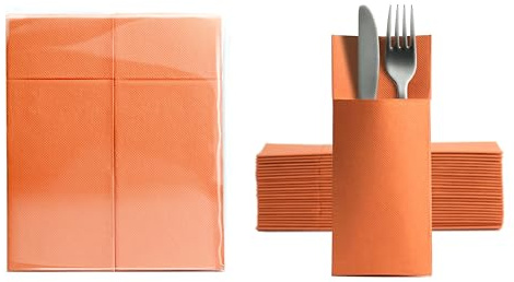 Aroba 100 Soft Point Besteckservietten weiches Material, Volumen & Struktur | fertig gefaltete Servietten mit Schlitz | 32x38 cm 1/8 Falz Bestecktasche |gute Qualität Orange