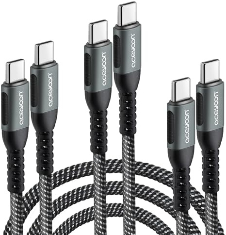 aceyoon Cable USB C vers USB C [0.5M+1M+2M] 100W Cable USB C Charge Rapide PD3.0 QC3.0 Cordon Type C Nylon Tressé avec Puce E-Mark Cable Chargeur USB C pour iPhone 15 Pro Max, Galaxy S23