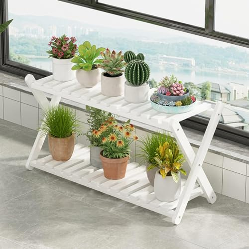 Générique Support de Plantes Étagère à Fleurs, étagère de Rangement, Balcon, intérieur, Bois Massif, Multicouche, sur Pied, étagère à Fleurs Pothos, étagère à Pots de Fleurs, charnue, blanc-50 cm