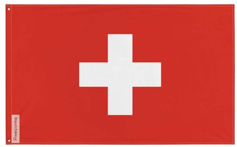 Pixelforma Bandiera e Stemma della Svizzera in Diverse Dimensioni 100% Poliestere Stampa con Doppio Orlo 6. 10 occhielli 94 x 96 cm