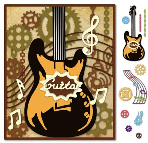 DELORIGIN Steampunk Guitar Craft Dies Carbon Steel Cutting Dies Embossing Template for Greeting Card Making DIY Scrapbooking