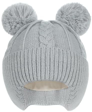 Creekstone Babybeanie-mössor, småbarn, tofsmössa, varm, mjuk, fodrad med fleece, vintermössa för baby, flicka, pojkar, GRÅ, 2-6 år