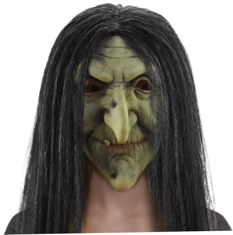 Halloween-Maske Böse Hexenmaske Alte Hexenmaske Stretch-Latex Alte Dame-Maske Mit Schwarzen Haaren Gruselige Maske Mit Belüftung Löcher Einheitsgröße Passt Den Meisten Gruseligen Masken Für Erwachsene