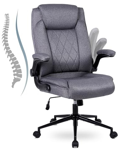 Flysky Chaise de Bureau Ergonomique, Chaise de Bureau à Haut Dossier et réglable en Hauteur, Chaise pivotante avec Appui-tête Confortable, Fauteuil de Direction pour Le Bureau, Gris foncé