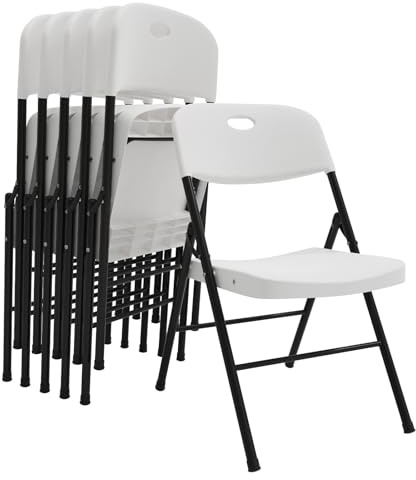 Chleby 6er Set Bequemer Klappstuhl aus Plastik Küche Großer Klappstühle Kunststoff Besucherstuhl Klappbare Esszimmerstühle sind geeignet für Esszimmer,Küche, drinnen, draußen, Konferenzraum Weiß