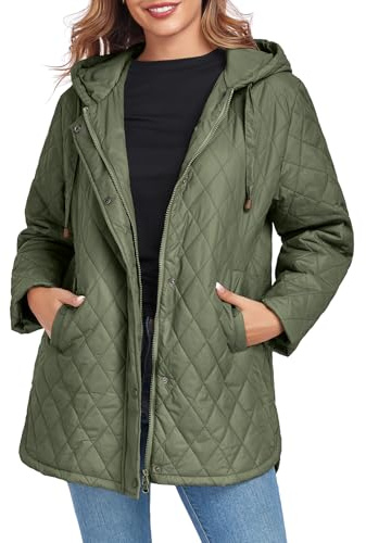 Vidifid Womens Oversized Quilted Jackets Lightweight Long Sleeve Full Zipper Puffer Jacket Casual Hooded Coats with Pockets