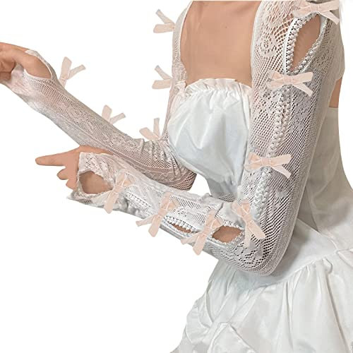 Yzdysg Handschuhe, Spitzen-Armstulpen, Armstulpen, Armstulpen, lange Armwärmer, fingerlose Handschuhe, Distressed Armwärmer, weiß 2, 140 cm