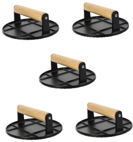 Cabilock 5 Piezas Plato para Hornear y Freír Prensa De Parrilla Molde De Prensado De Carne De Hamburguesa Fabricante De Hamburguesas Prensa para Hacer Hamburguesas Molde De Cocina Madera