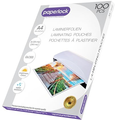 Paperlock - Packung mit 100 Laminierfolien A4, 2 x 125 mic, glänzend, transparent