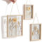 Décoration murale Boho Style - Lot de 3 cadres en bois avec fleurs séchées et herbe pressées - Double verre - Cadre photo à suspendre pour toute l'année - 16 x 11 cm, 19 x 14 cm, 22 x 17 cm