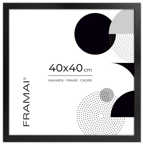 FRAMAI® Bilderrahmen 40x40 cm Schwarz MDF Umweltfreundlichem Rahmen mit Bruchsicheren Plexi, Aufhänger und Aufsteller