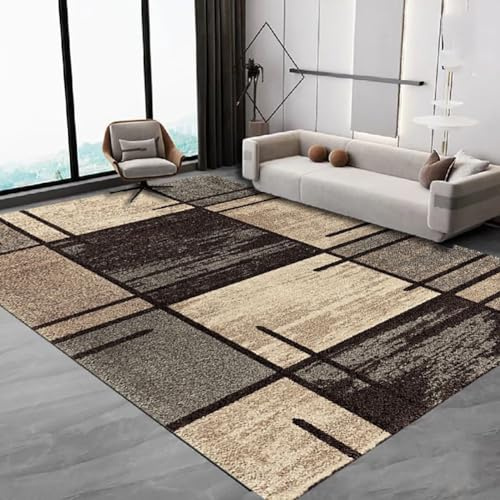 RBQIZVW Tappeto Moderno Geometrico - Pelo Corto Lavabile 120×160cm, Marrone per Camera da Letto e Sala da Pranzo