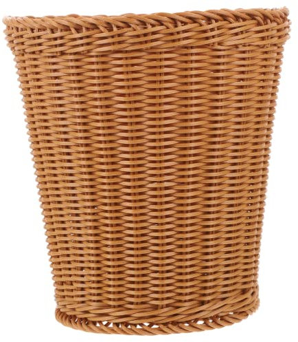 BUGUUYO Woven Trash Can Tabletop Multi-function Sundries Basket Imitation Rattan Wastebasket Brown Round Desktop Storage Organizer for Home Office Without Lid