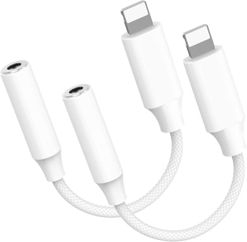 Oliveria 2 Pack iPhone Adapter Kopfhörer, Kompatibel mit iPhone 14/13/12/11 Pro/X/XS Max/XR/8/7, Hochwertiger DAC-Dekodierungschip, 2x 3,5-mm-Audio-Klinkenadapter, Weiß
