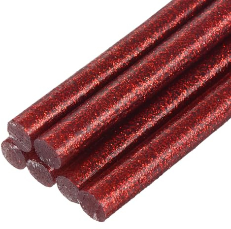 QUARKZMAN 6 Stück Heißklebestifte 7mm x 100mm Mini Heißklebesticks Heißklebepistole Heißkleber Klebestifte Heißklebestäbchen für Repartur Kunst Dekoratiion DIY Handwerk Glitzer Rot