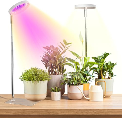 YUYMIKA LED Vollspektrum Pflanzenleuchte, Growlight, Innen-Pflanzenlampe mit 3/9/12H Timer, 10 Helligkeitsstufen, 3 Lichtmodi, 6000K LED, energiesparend, ideal für Zimmerpflanzen (weiß, 2 Stück)