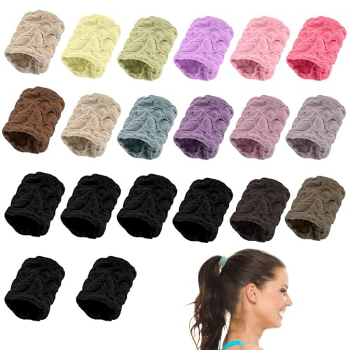 VEGCOO 20Pcs Gomas Pelo para Mujer y Niña, Coleteros Pelo Elásticos de Algodón para el Cabello, Cintas de Pelo Grandes Gomillas para Pelo Grueso Pesado y Rizado