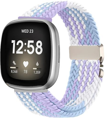 VELULYX Nylon-Geflechtband Kompatibel mit Fitbit Versa 3/Versa 4, Elastisches armband für Fitbit Sense 2/Sense