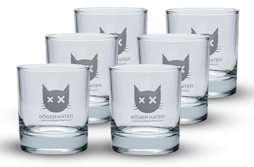 Böser Kater Tumbler | 6er Set Cocktailgläser & Gingläser mit Logo 315 ml | Hochwertiger Böser Kater Aufdruck | Perfektes Fassungsvermögen für edle Drinks | Vielseitig einsetzbar