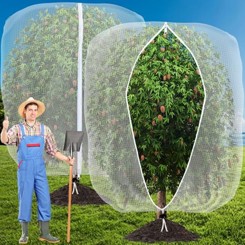 2Pack 3X3M Insect Netting Bag with Zipper and Drawstring,Fruit Tree Netting,Garden Bird Barrier Mesh Covers Bags for Protecting blueberry Flowers bush Plants from Bugs and Other Animals