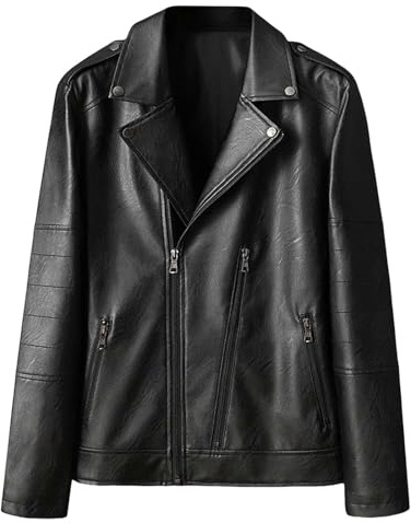 Giubbotto di Pelle Uomo, Giacca Bomber da Uomo con Chiusura Lampo, Casual, per Motociclisti Giubbotto con Colletto Rialzato Giubbotto Moto Uomo Estivo Giacca Uomo Mezza Stagione Chiodo Pelle Uomo