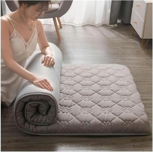 Futon-Matratze, minimalistisch, Tatami-Stil, faltbar, dickes Bodenkissen, weiche Baumwollauflage für Schlafsaal, Wohnzimmer, Gästebett, Camping (Grau, 100 x 200 cm)
