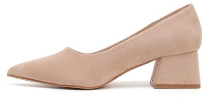 Gizelle Block-Pumps für Damen, Block, geschlossen, spitzer Zehenbereich, für Hochzeit, Party, elegant, Slipper, Pumps für Damen, Größe 36-42, Hautfarben - Nude Suede, 41 EU