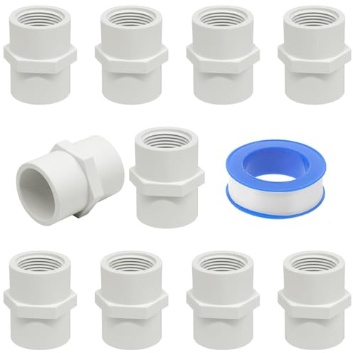 10Pcs White PVC Pipe Fittings, 3/4 NPT Female Thread Pipe Fitting Adapter Connector, PVC Female Threaded Pipe Coupling, Socket x NPT Female, Sch40