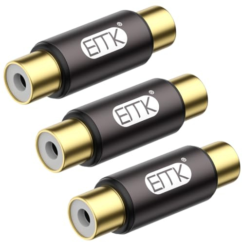 EMK Lot de 2 adaptateurs RCA femelle vers femelle pour haut-parleur, câble RCA, phono, amplificateur (3 pièces)