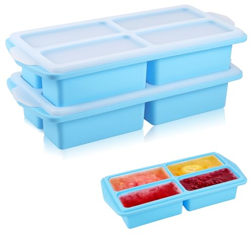 Huiguli 2 Pack Bandejas de Silicona para Congelar con Tapa, Bandeja Cubiteras para Hielo, Recipientes para Congelar Sopas, Salsas y Preparar Comidas, 1 Taza/250 ml, Azul Cielo (Cuadrado)