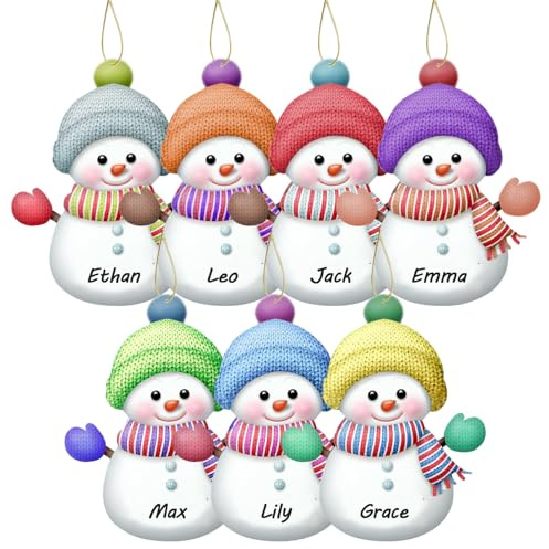 Personalisierte Weihnachtskugel mit Namen - Christbaumschmuck Schneemann Weihnachtsbaum Anhänger - Weihnachtsanhänger Personalisiert Familien 4 Stück